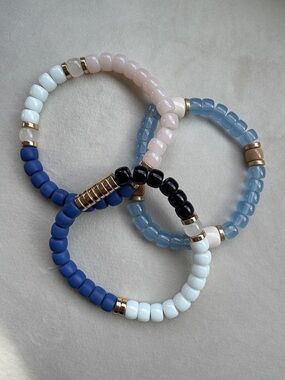 NWT SET of 3 GLASS PONY BEAD BRACELETS